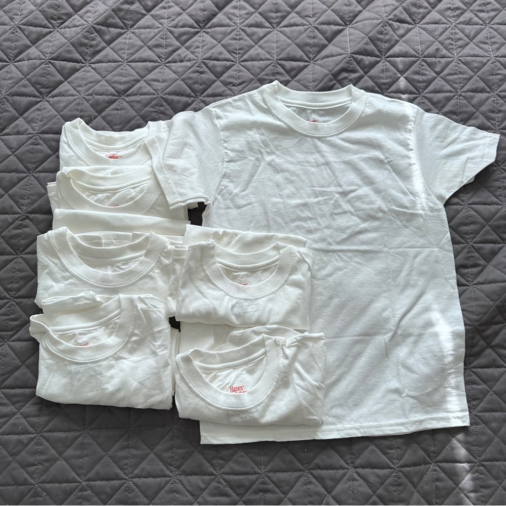 7 NEW Ts for $10 Hanes Kids White T-Shirt Pack - NWOT